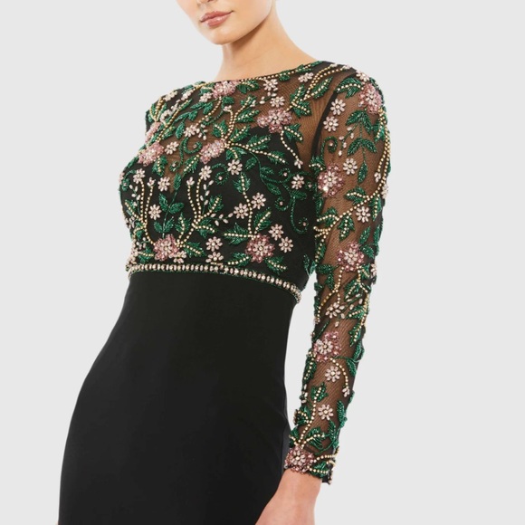 NWT Mac Duggal [ 10 ] 67870 Beaded Illusion High Neck Trumpet Gown Black - Picture 3 of 15